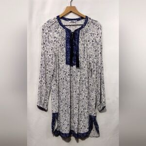 Cooper St Long Sleeve Floral Mini Dress Womens 10 White Blue Cottagecore Peasant